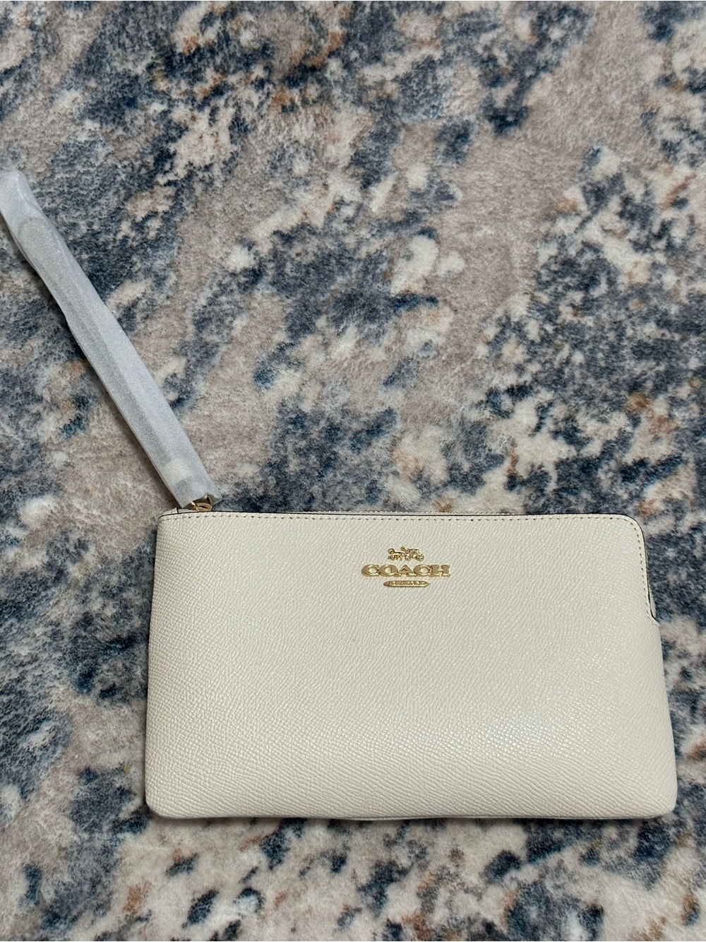 Coach Large Corner Zip Wristlet in Chalk White with Gold Logo